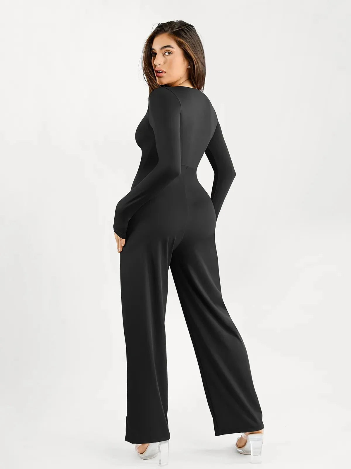 Shapewear Long Sleeve Square Neck Slimming Wide Leg Jumpsuit