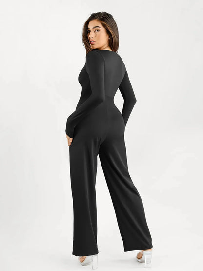 Shapewear Long Sleeve Square Neck Slimming Wide Leg Jumpsuit