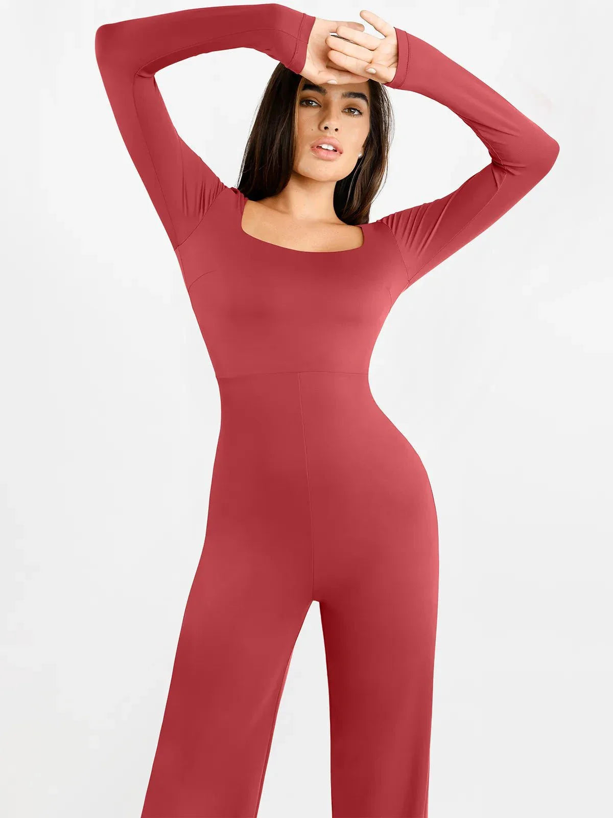 Shapewear Long Sleeve Square Neck Slimming Wide Leg Jumpsuit