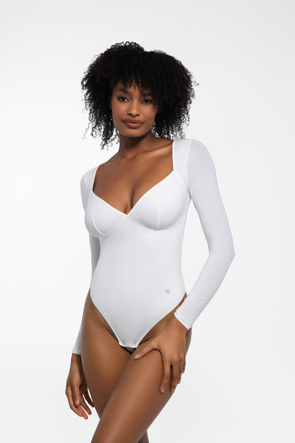Shapewear Long Sleeve Tummy Control V Neck Bodysuit