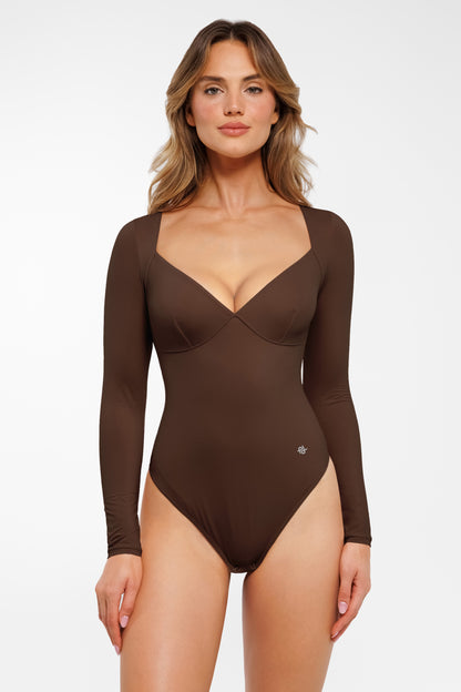 Shapewear Long Sleeve Tummy Control V Neck Bodysuit