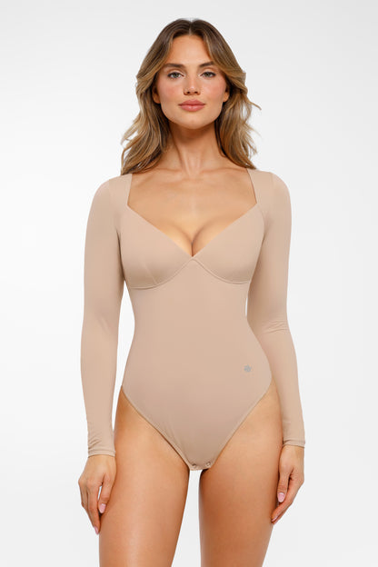 Shapewear Long Sleeve Tummy Control V Neck Bodysuit