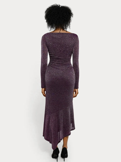 Shapewear Metallic Knit Long Sleeve Slim Mermaid Maxi Dress
