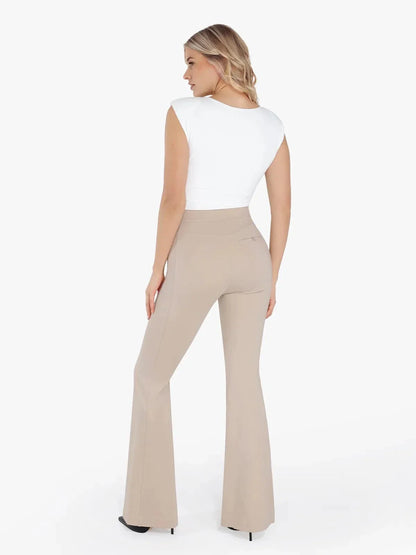 Shapewear Padded Shoulder Slimming Bodysuit Flare-Leg Pants Set