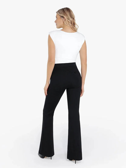 Shapewear Padded Shoulder Slimming Bodysuit Flare-Leg Pants Set