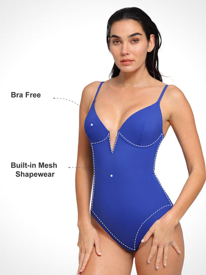 Shapewear Slimming One-Piece Swimsuit Mesh Coverup Set