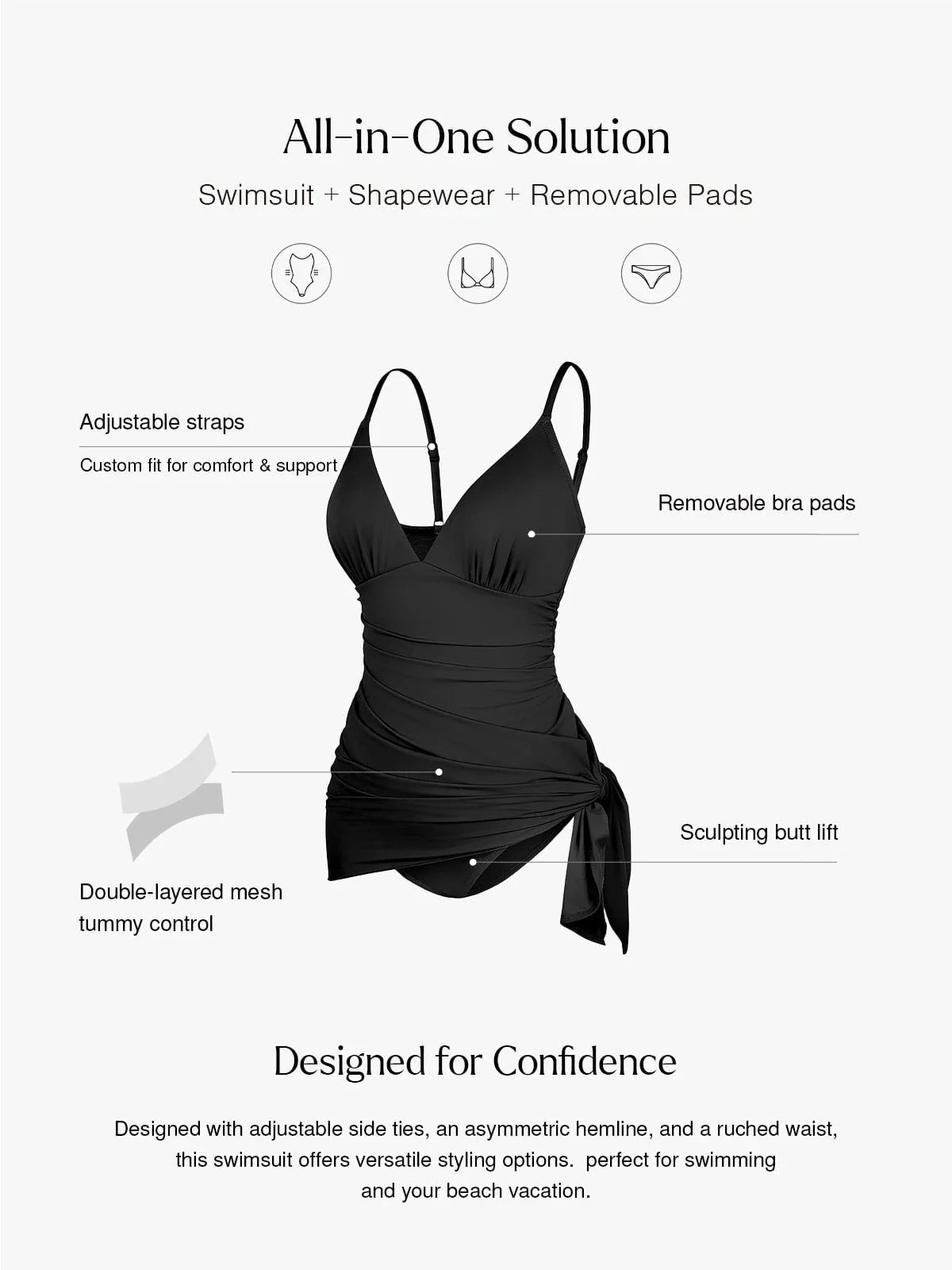 Shapewear Ruched Convertible One-Piece Swimsuit
