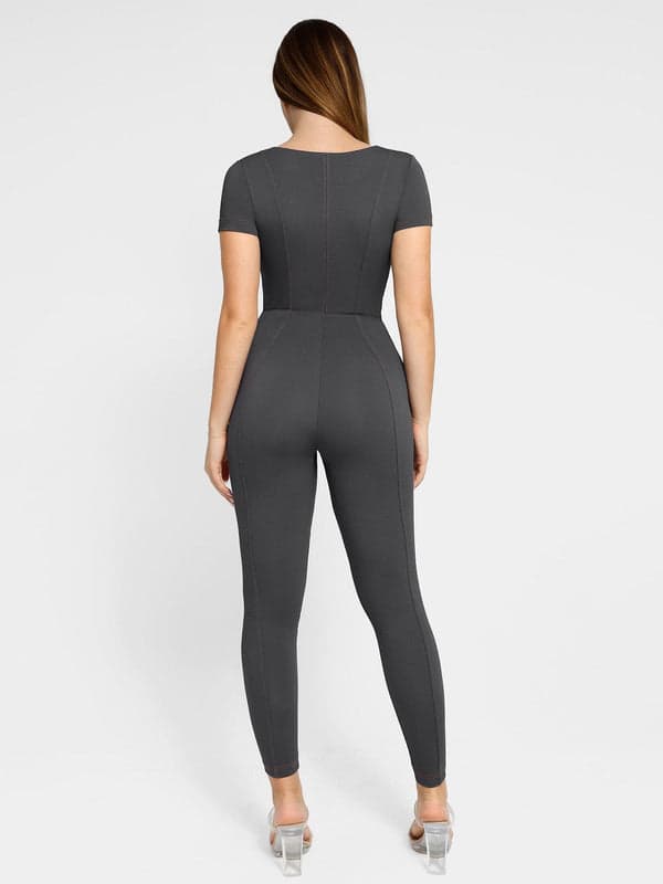 Shapewear Sculpting Denim Tank Flare Leg Jumpsuit