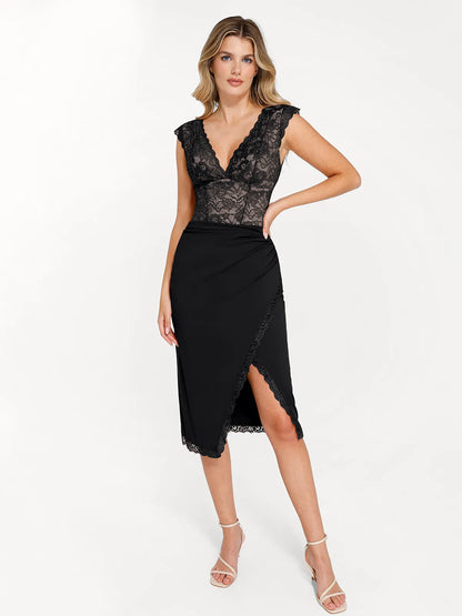 Shapewear V-neck Sleeveless Sculpting Lace Bodysuit