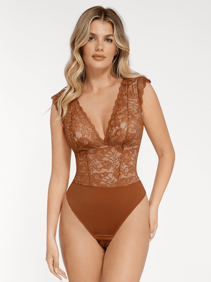 Shapewear V-neck Sleeveless Sculpting Lace Bodysuit