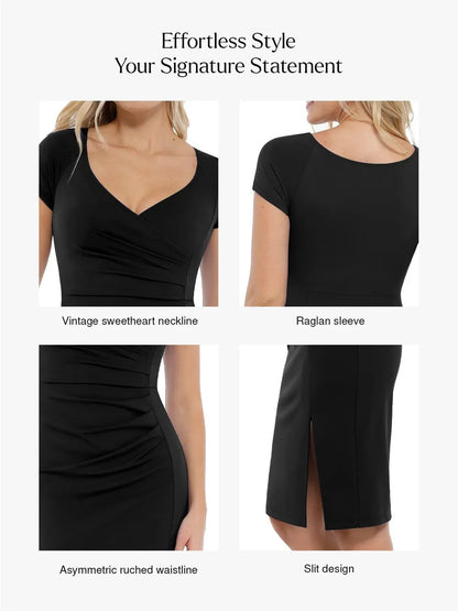 Work Dress Short Sleeve Midi Built-in Shapewear & Bra