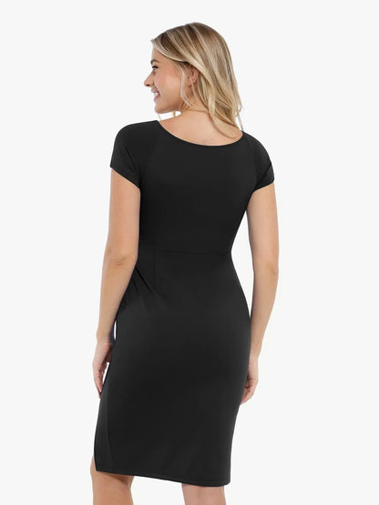 Work Dress Short Sleeve Midi Built-in Shapewear & Bra