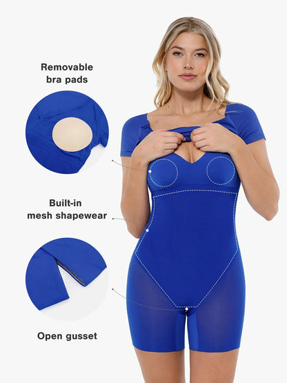 Work Dress Short Sleeve Midi Built-in Shapewear & Bra
