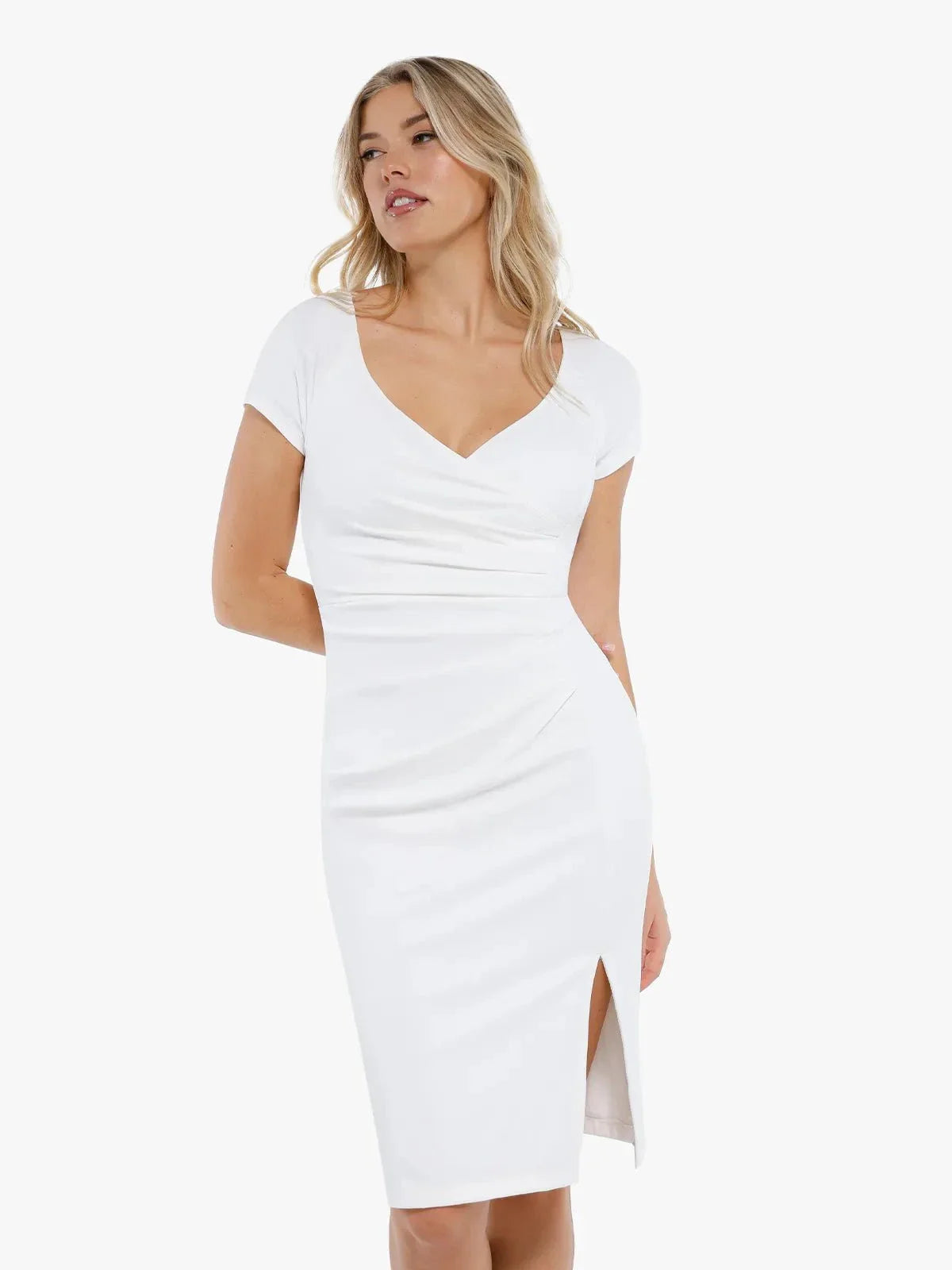 Work Dress Short Sleeve Midi Built-in Shapewear & Bra