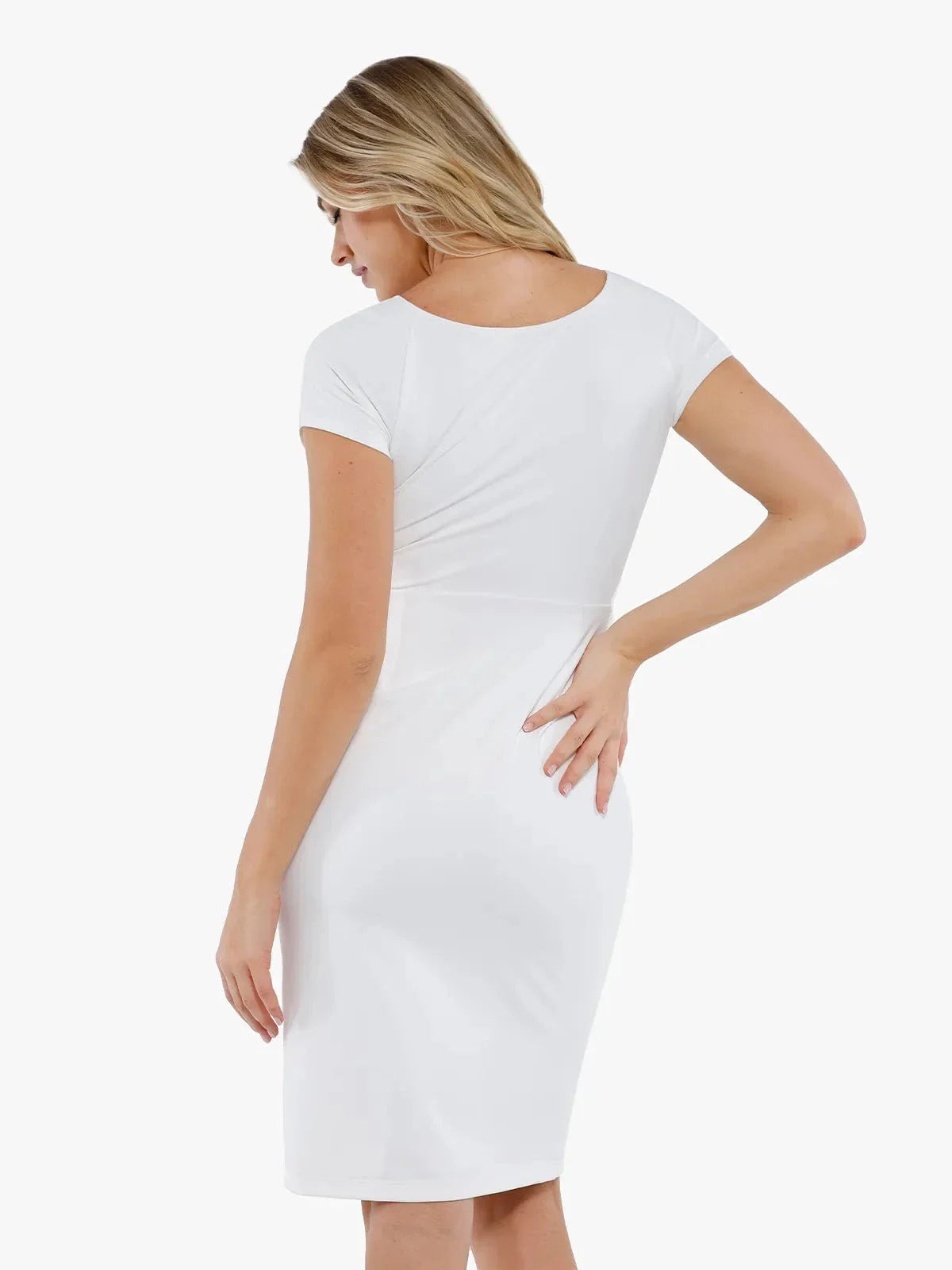 Work Dress Short Sleeve Midi Built-in Shapewear & Bra