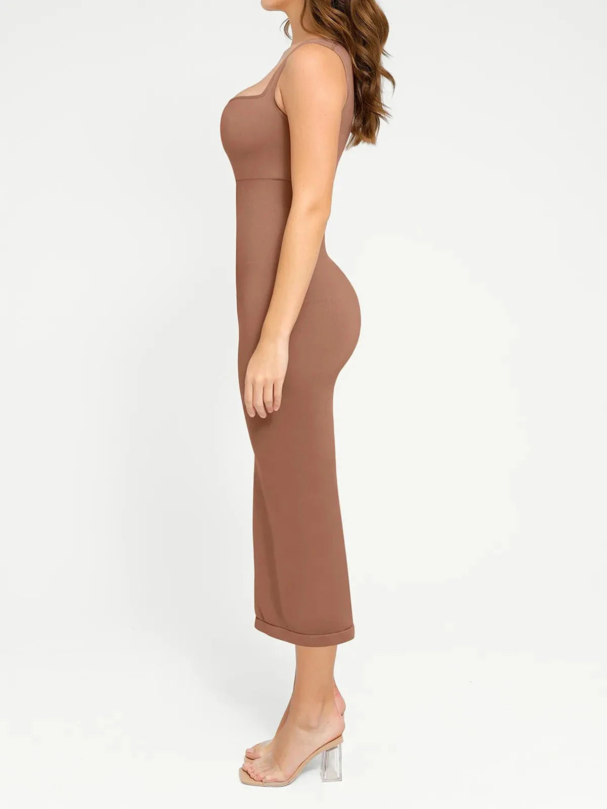 Shapewear Square Neck Sleeveless Slimming Midi Dress
