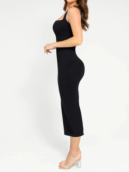 Shapewear Square Neck Sleeveless Slimming Midi Dress