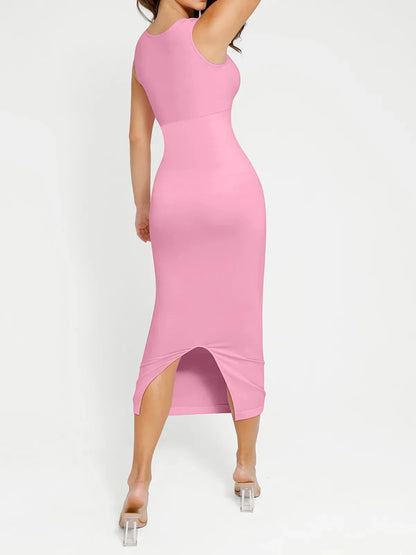 Shapewear Square Neck Sleeveless Slimming Midi Dress