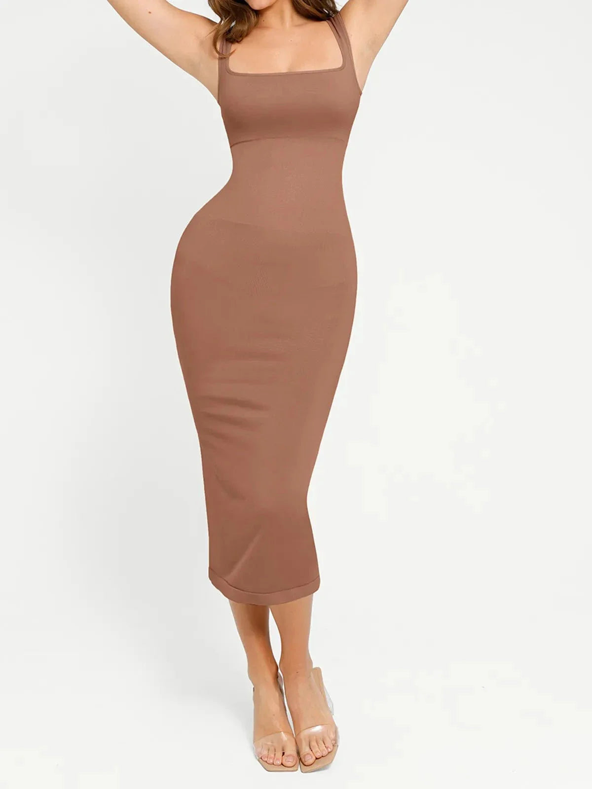 Shapewear Square Neck Sleeveless Slimming Midi Dress