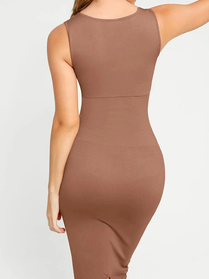 Shapewear Square Neck Sleeveless Slimming Midi Dress