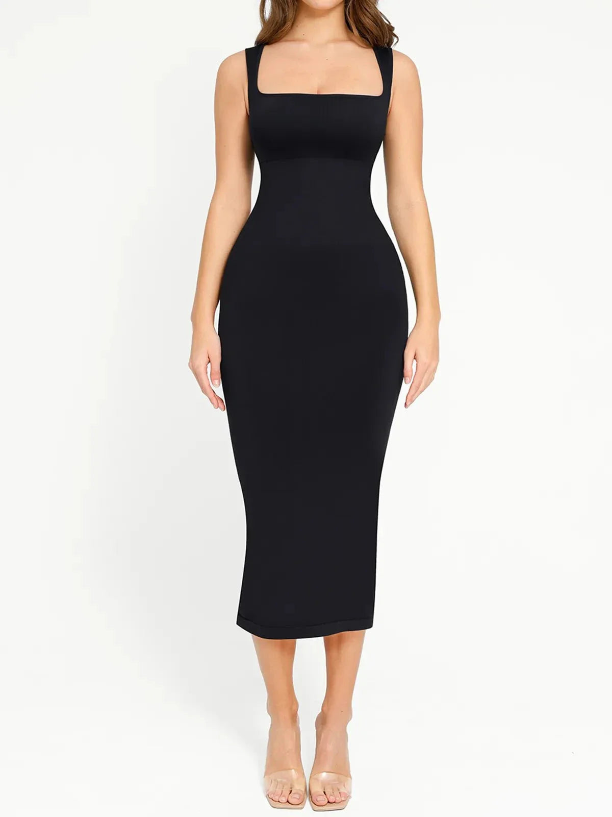 Shapewear Square Neck Sleeveless Slimming Midi Dress