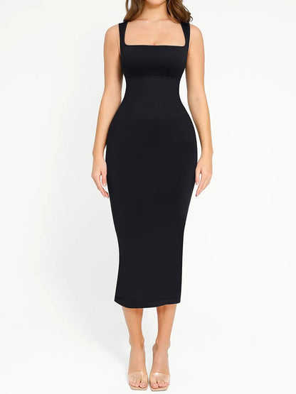 Shapewear Square Neck Sleeveless Slimming Midi Dress