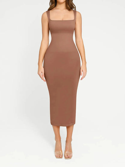 Shapewear Square Neck Sleeveless Slimming Midi Dress