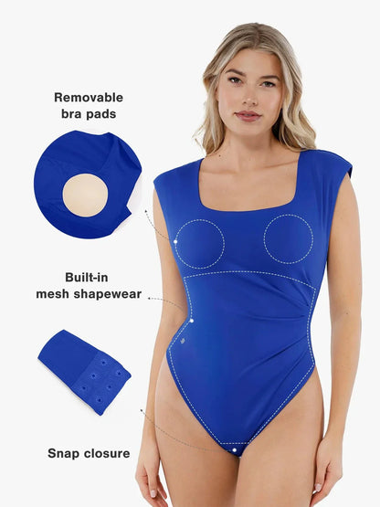 Shapewear Square Neck Padded Shoulder Slimming Bodysuit