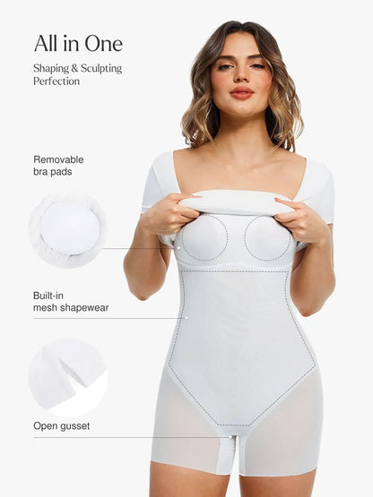 Shapewear Square Neck Sculpting A-Line Mini Dress