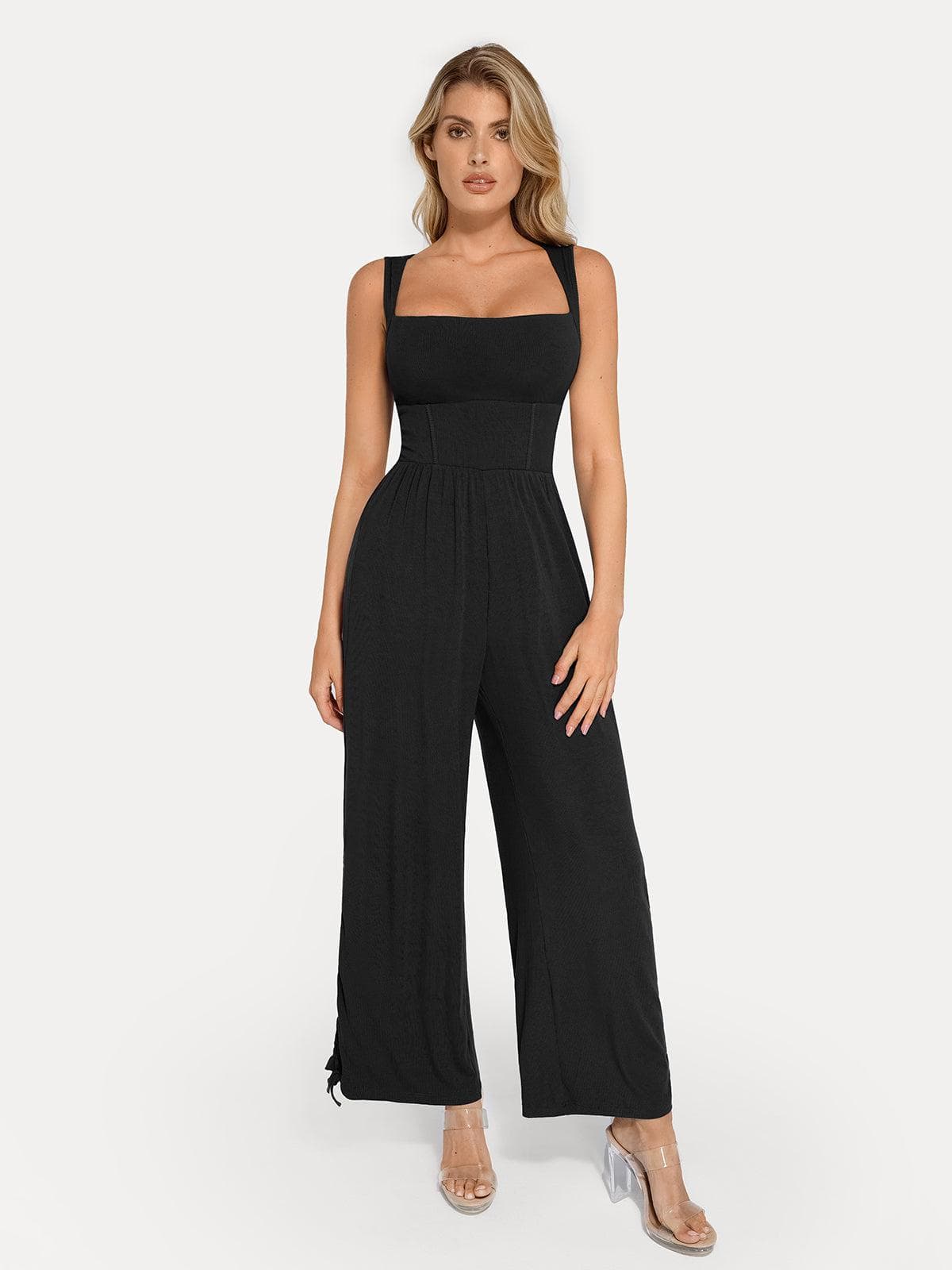 Shapewear Square Neck Tummy Control Wide Leg Jumpsuit