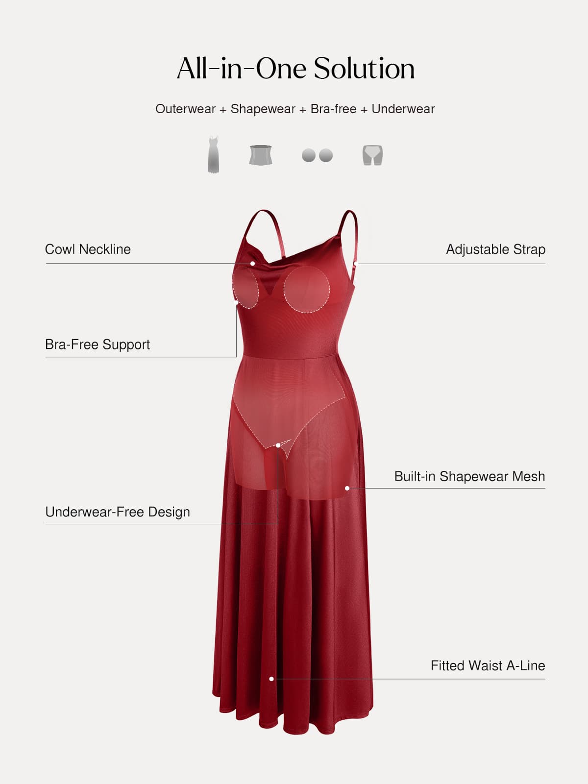 Shapewear Strappy Cowl Neck Fit & Flare Maxi Dress
