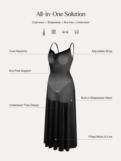 Shapewear Strappy Cowl Neck Fit & Flare Maxi Dress