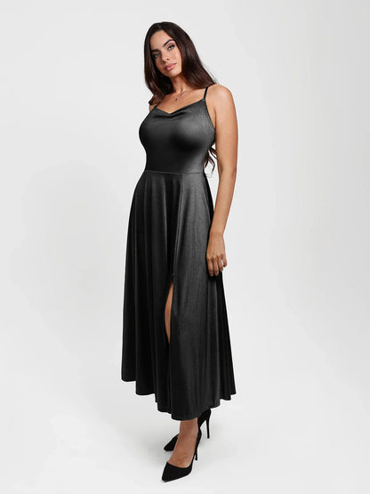 Shapewear Strappy Cowl Neck Fit & Flare Maxi Dress
