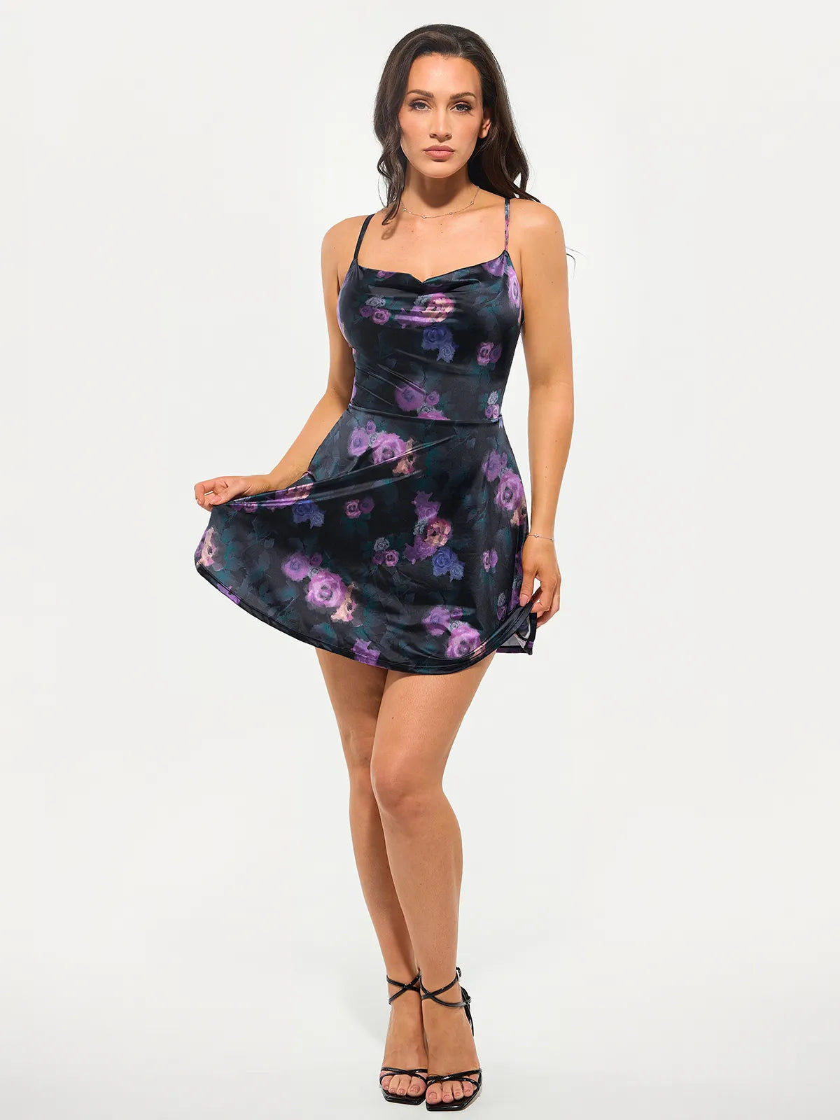 Shapewear Strappy Cowl Neck Tummy Control Flare Dress