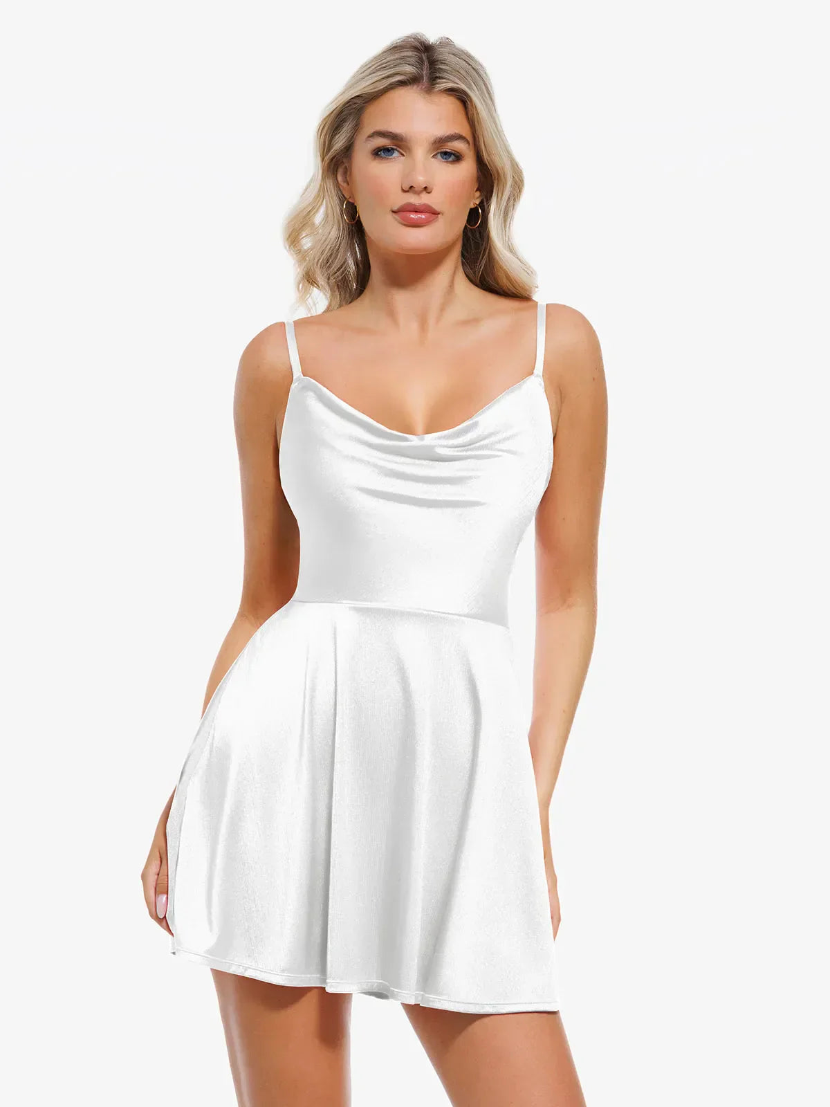 Shapewear Strappy Cowl Neck Tummy Control Flare Dress