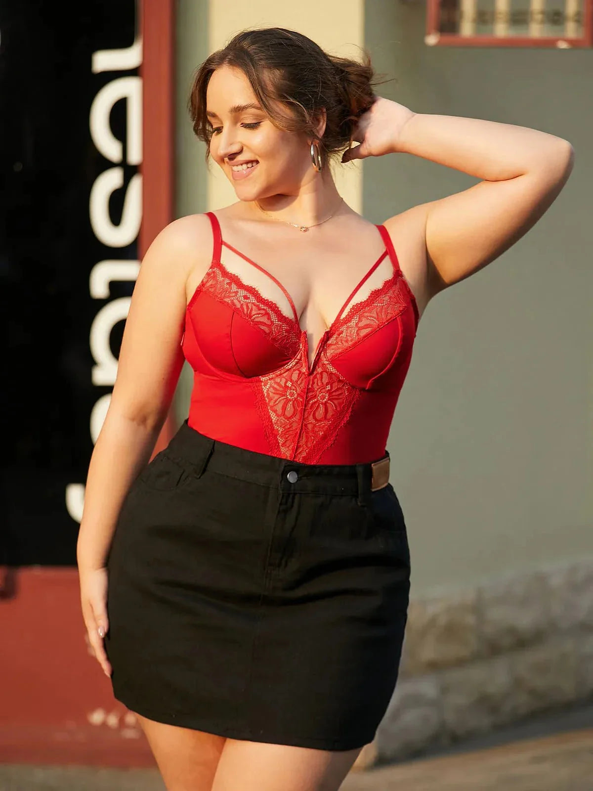 Shapewear Strappy Tummy Control Lace Inset Bodysuit