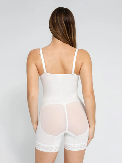 Shapewear Lace Deep V-Neck Sculpting Mid-Thigh Bodysuit