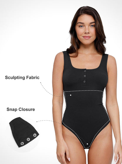 Day To Night Set Square Neck Tank Bodysuit Built-in Shapewear Pants