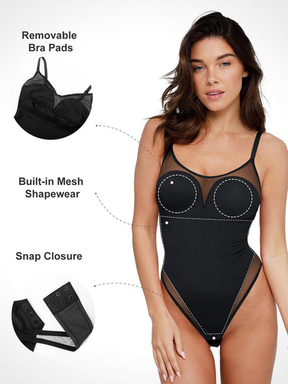 Shapewear Illusion Mesh Slimming Thong Bodysuits