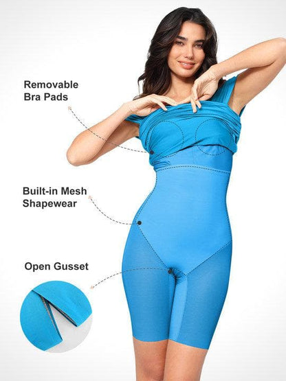 Shapewear Off-Shoulder Ruched Shine Sculpting Midi Dress For Insiders