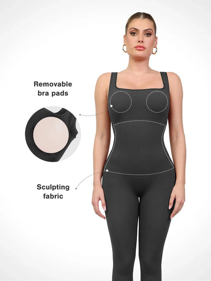 Shapewear Square Neck Tank Workout Seamless Jumpsuit