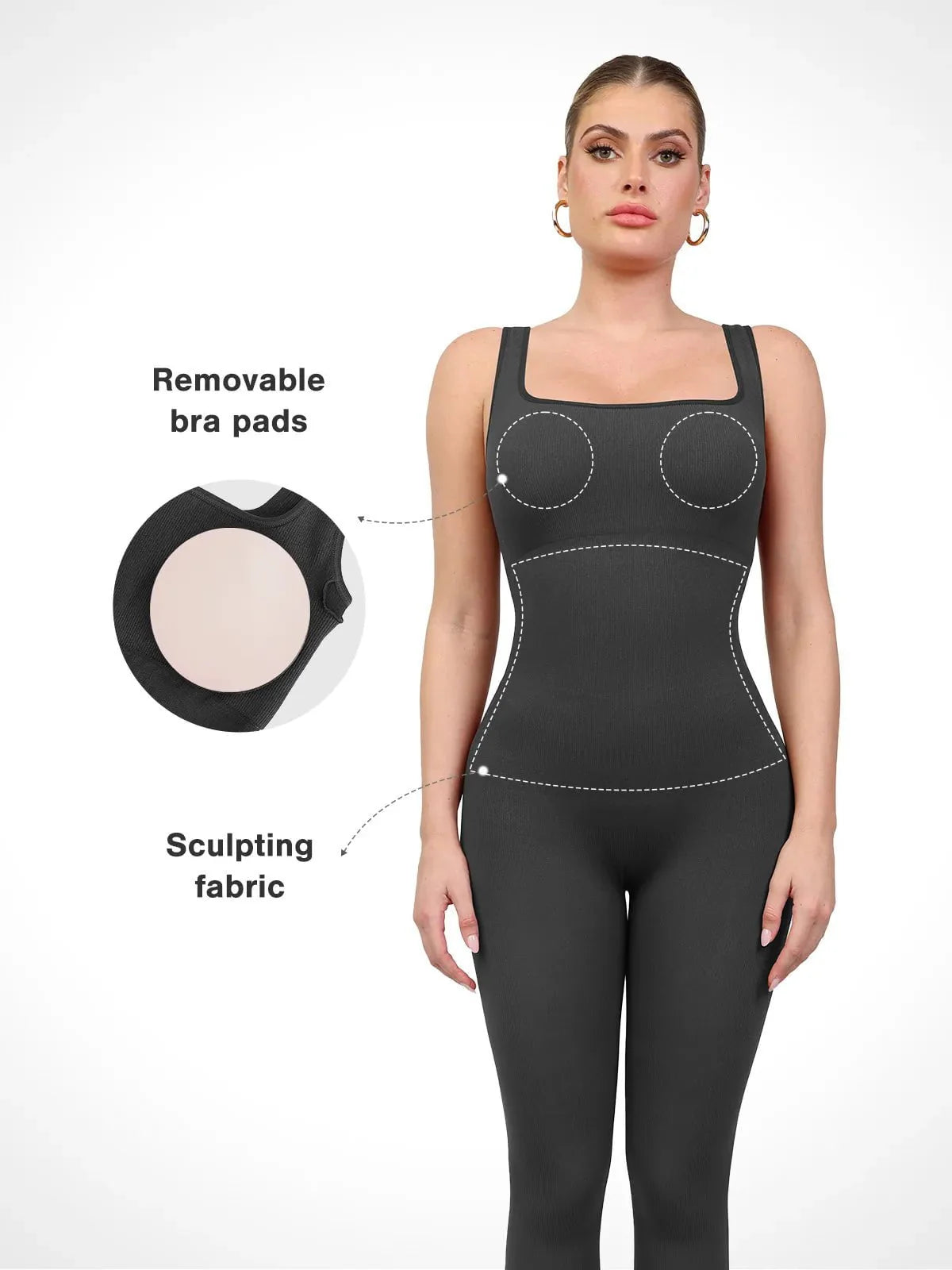 Shapewear Seamless Square Neck Butt Lift Workout Jumpsuit