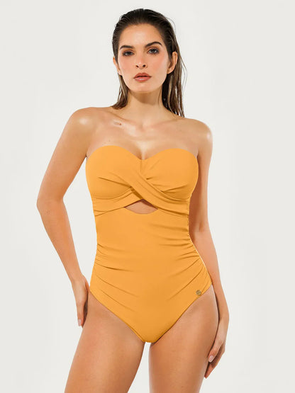 Twist & Shirred Sculpting One-Piece with Removable Straps